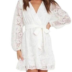 Petal & Pup White Lace Aria Mini Dress Long Sleeve Size 10 Bridal Special Event